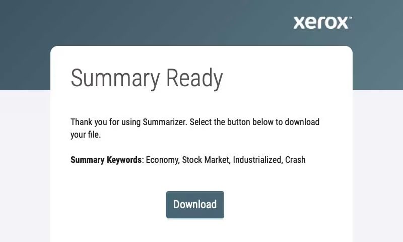 Écran de téléchargement de l'application Xerox® Summarizer